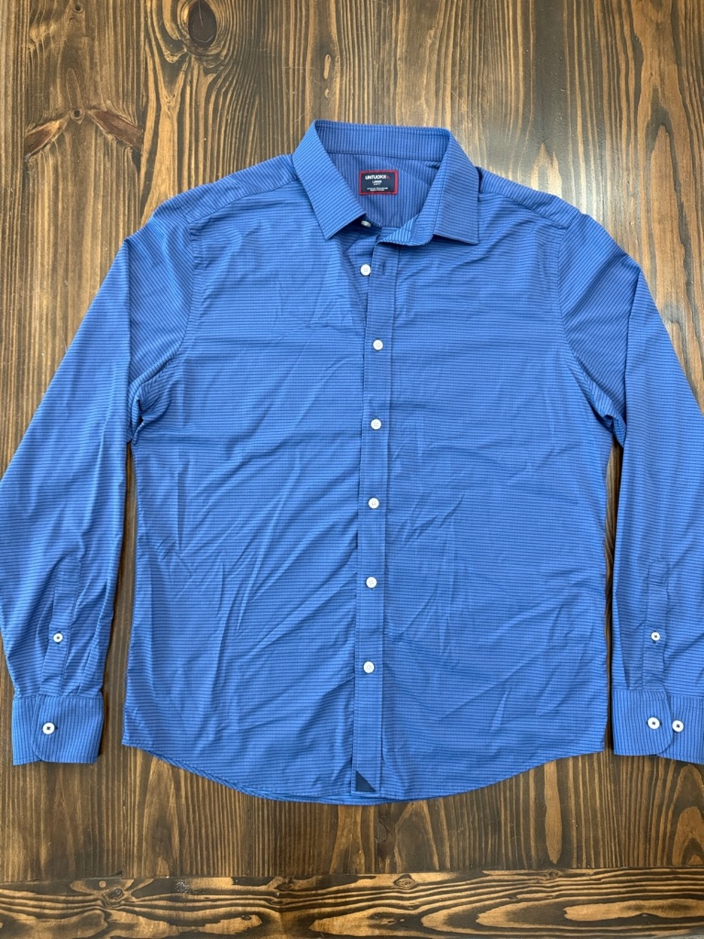 UNTUCKit Slim Fit Men’s Button-Down Royal Blue Dress Shirt Checkered Large